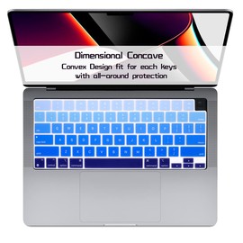 HRH Silicone Keyboard Cover for MacBook 2021 Pro 14 inch M1 Pro/Max Chip A2442 & 2021 Pro 16 inch M1 Pro/Max Chip A2485 Keyboard Cover Protective Skin-Ombre Blue