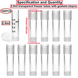 HUAZIZ Pack of 100 2 ml Freezing Tubes, Transparent, 2 ml Transparent with Lid and Graduated Markings, Plastic Cryo Tubes, Test Tube Sample Test Tube, Test Tubes Test Tube for Laboratory
