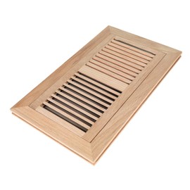 White Oak Floor Register, Flush Mount, 6x12 Inch with Damper, Unfinished