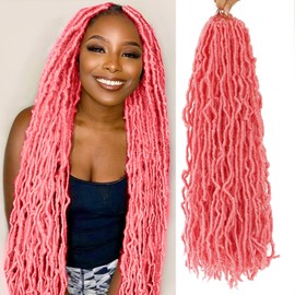 Pink Soft Locs Curly Crochet Hair 24 Inch 7Packs Faux Locs Crochet Hair for Black Women Pre Looped Crochet Faux Locs Butterfly Hair Braid(24inch,7packs,Pink)