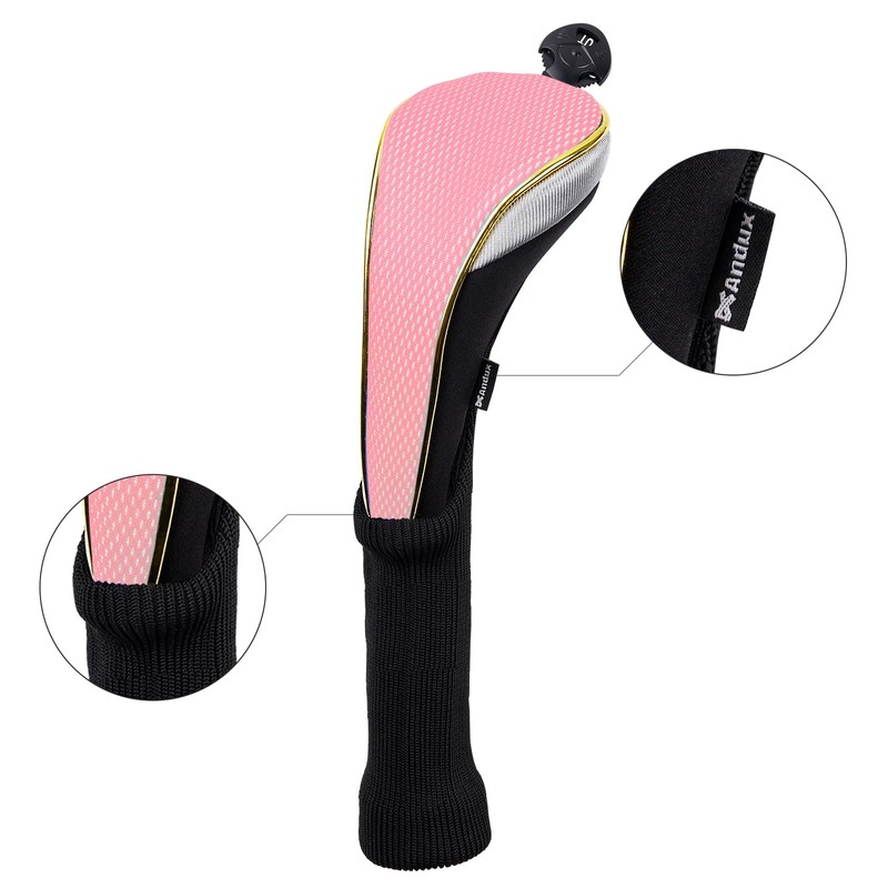 Andux 3Pcs/Set Long Neck Gold Golf Hybrids Club Head Covers
