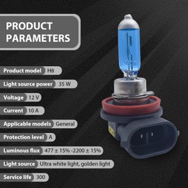 GKmow Pack-2 H8 Halogen Bulbs, Car Xenon Light Bulbs, 12V 35W Car High Beam Lights, Automobile Lights Replacement Kit, Universal for Most Cars, SUVs and Vans (White)