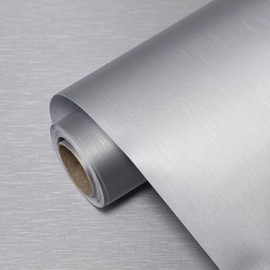 TAPETYLLER Stainless Steel Contact Paper 15.7"x 118" Silver Stainless Steel Contact Papers Peel and Stick Countertop Self Adhesive Thick Texture Vinyl Waterproof Wallpaper for Fridge Kitchen Cabinets