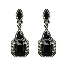 BriLove Wedding Bridal Clip On Earrings for Women Crystal Emerald Cut Infinity Figure 8 Chandelier Dangle (Grey w/Black Black-Tone)
