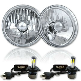 Octane Lighting 5 3/4 Inch Diamond Crystal Clear Glass Headlamp 4000 Lumens 20/40w LED H4 Light Bulb Pair