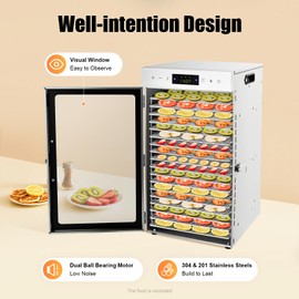 Commercial Food Dehydrator, 18 Trays Large Capacity Dehydrators 24 Hour Digital Timer and 86-194℉ Adjustable Temperature, Stainless Steel Food Dryer Machine for Jerky, Meat, Fruit, Herbs