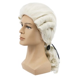 Yuehong Long Mens George Washington Cosplay Curly Gentleman Lawyer Wig (Beige)