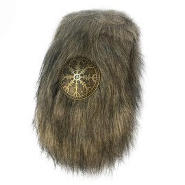 HiiFeuer Viking Faux Fur Belt Bag Nordic Badge Belt Pouch Fuzzy Portable Drawstring Purse Medieval Cosplay Side Pack Dice Bag (Brown A)