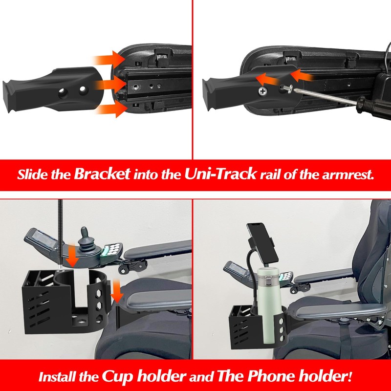 Cup Holder for Permobil Power Wheel Chair Compatible with Uni-Track