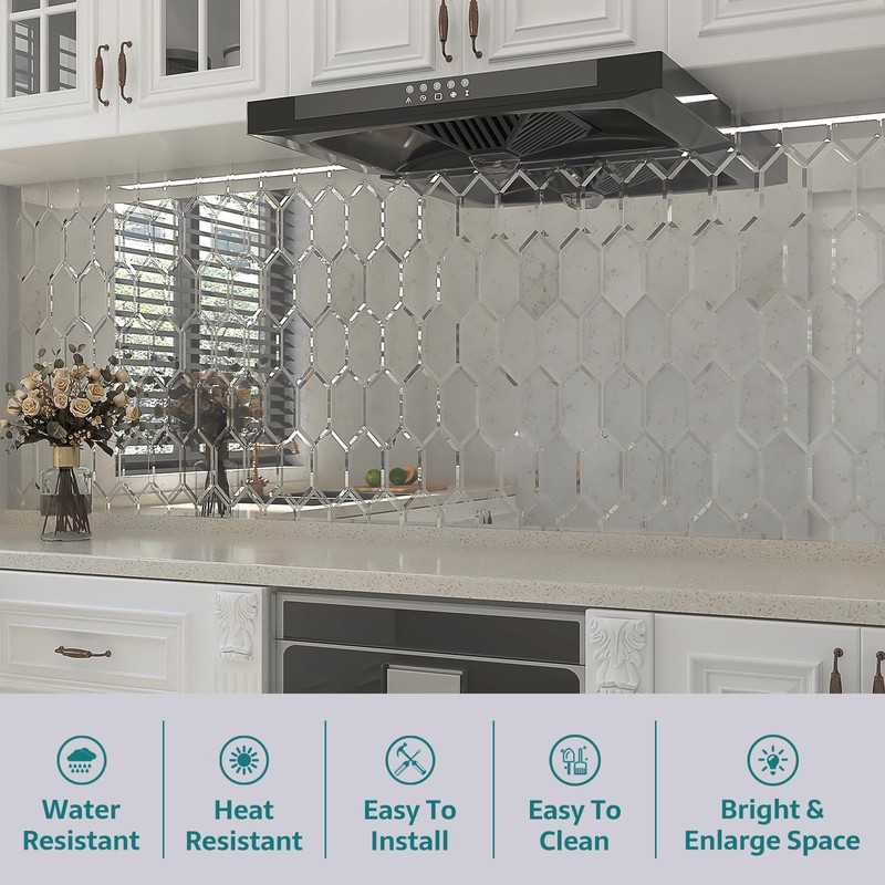 Soulscrafts Peel and Stick Beveled Mirror Tile, Mirror Backsplash Tiles