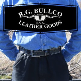 R.G. BULLCO - 1-1/2" to 1-3/4" Tapered Full Grain Leather Belt with Double Edge Stitch and Roller Buckle - Black - Size 36 - RGB-4552