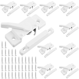 FUNSUEI 10 Pack Cam Action Sash Locks, Window Sash Locks and Keeper, Sliding Window Sash Lock Diecast Latch Lock, 2.1 Inch Lock Hole Center with Screws for Single and Double Hung Vinyl Windows