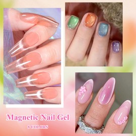 MEET ACROSS 8Pcs Cat Eye Gel Nail Polish, Auroras Gel Polish+Jelly Cat Eye Gel Polish with Magnet, Cat Magnetic Eye Gel Nail Polish Pink Green Purple Blue Nail Art Manicure Kit