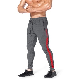 BROKIG Men's Streaks Vent Gym Workout Joggers Pants,Athletic Casual Side Mesh Jogging Sweatpants with Zip Pockets(Dark Gray, Large)