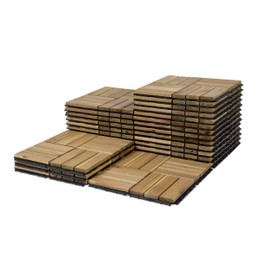VICTORY RELAX Acacia Wood Patio Deck Tiles - 27 Pcs 12 Slats Interlocking Decking Tiles for Patio Decor, Waterproof Indoor & Outdoor Use, Garden Decking Tile (11.81 x 11.81 x 0.94) - White Oak