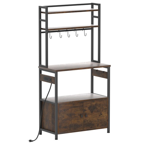 Uniheim Bakers Rack with Storage & Power Outlet for Kitchen,