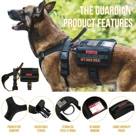 OneTigris Service Dog Vest Harness, Service Dog Cape Guardian Dog Backpack Harness with Pouches Dog Saddle Bag for Small Medium and Large Dogs (Black, Small)