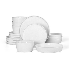 Herogo Dinnerware Sets with Pasta Bowls for 4, 16 Piece Dinner Salad Plates and Cereal Serving Bowls, Double Reactive Glaze, Microwave & Dishwasher Safe, Chip & Scratch Resistant, Speckled White