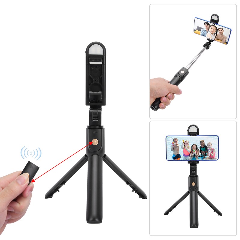 K10-S Black Bluetooth Remote Fill Light Tripod Selfie Stick Horizontal