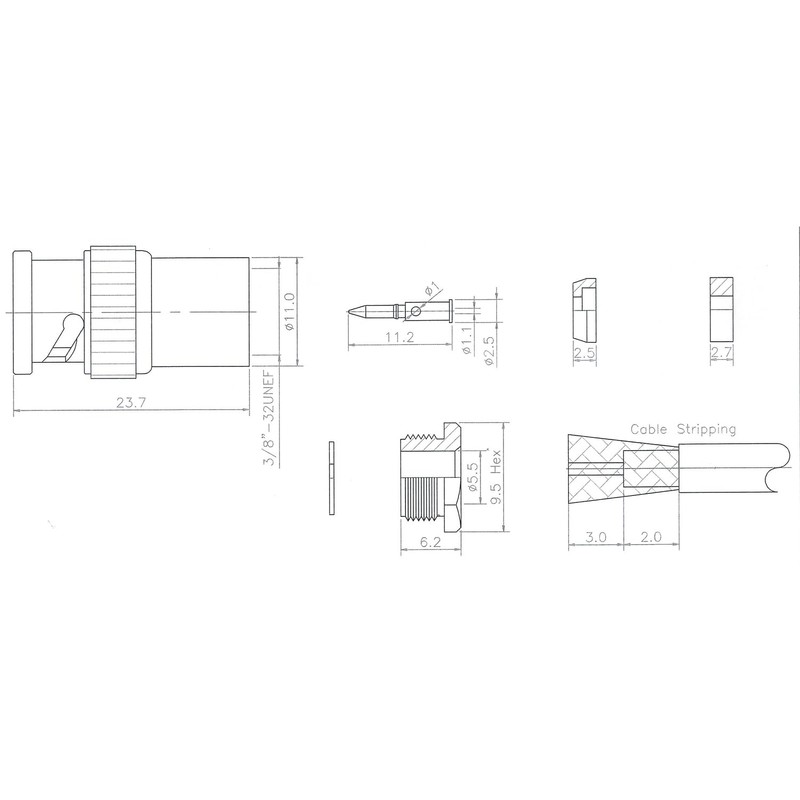 Lightning Parts, BNC Connector, BNC-P, Male RG58, For Coaxial, Electronic