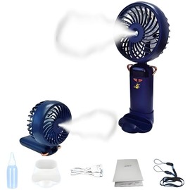[6 in 1] Aladdin High Speed Ice Cool Water Fan, ICE Wind+Perfume Cool+Mobile Phone Holder+Handheld+Neck+Desk 6 in 1 Personal Fan,Large Battery,OLED Display, Visible Cooling Smeltable Fragrance (Blue)
