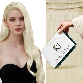 Runature Hair Wefts, Real Hair Extensions, Blonde Weft Extensions, Real Hair, Platinum Blonde Full Head Real Hair Wefts, Remy Weaving Hair Extensions, 100g, 35 cm, #60