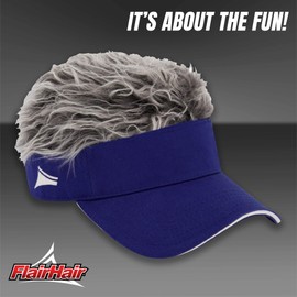 Concept One Flair Hair - Visera para el Sol con Pelo Falso, Pelo Gris con Sombrero de béisbol Ajustable Azul Real, Talla única