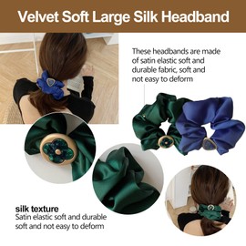 4 Pcs Silk Hair Scrunchies, Upgrade Satin Elastic Soft Large Scrunchy, Ties Scrunchy Bands for Girls & Ladies Thin Thick (Large, Colors), Blue+Green+Coffee+Black