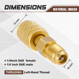 Otoolling 1 Pcs R32 R454B Refrigerant Brass Adapter 1/4" Female to 1/4" Male Reverse Thread Adapter Heavy Duty HVAC Quick Connect Fittings Low Loss for R32 R454B Refrigerant Tanks Mini Split Systems