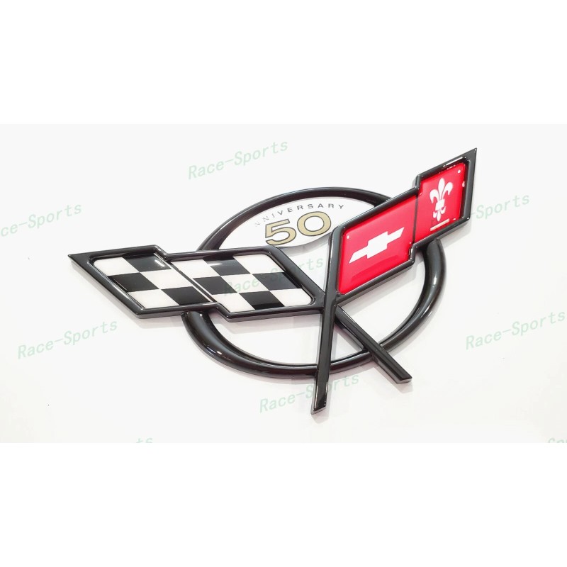 AUTO 2PCS Black Front Rear 50Th Anniversary Cross Flags Emblems