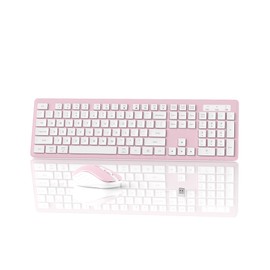 Wireless Keyboard Mouse Combo - 2.4Ghz Office Quiet Keyboard and Mouse Wireless - 104 Keys Full Size Ergonomic Keyboard for Laptop, Computer, PC, Notebook (Full Size Pink White)