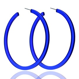 Colorful Hoop Earring 80s 90s Chunky Earrings Retro C Shape Circle Earring for Women Jewelry-blue