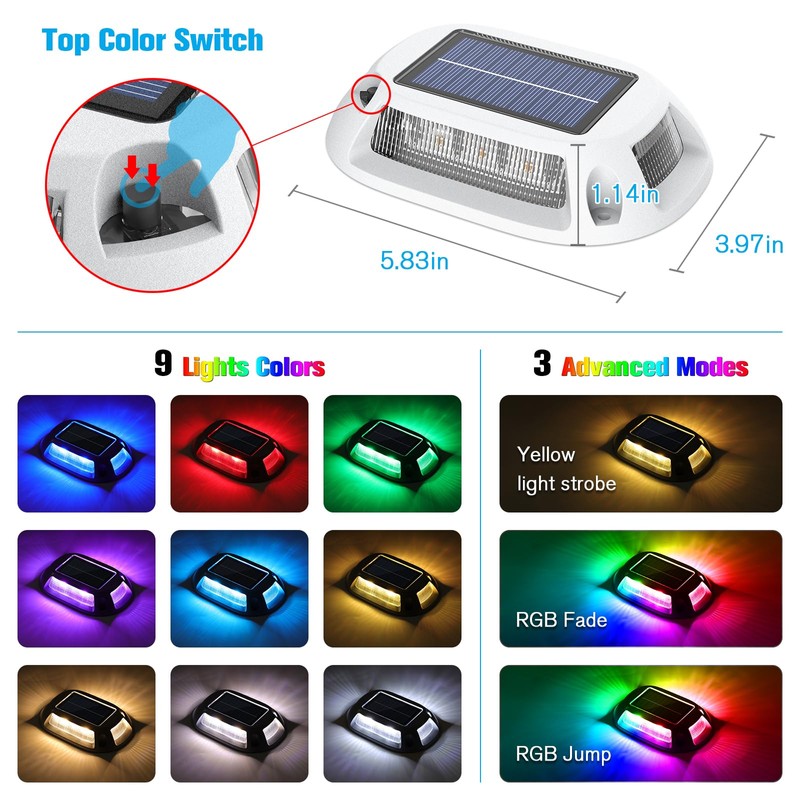 VOLISUN Solar Driveway Lights Dock Deck Lights 4 Pack,9 Colors