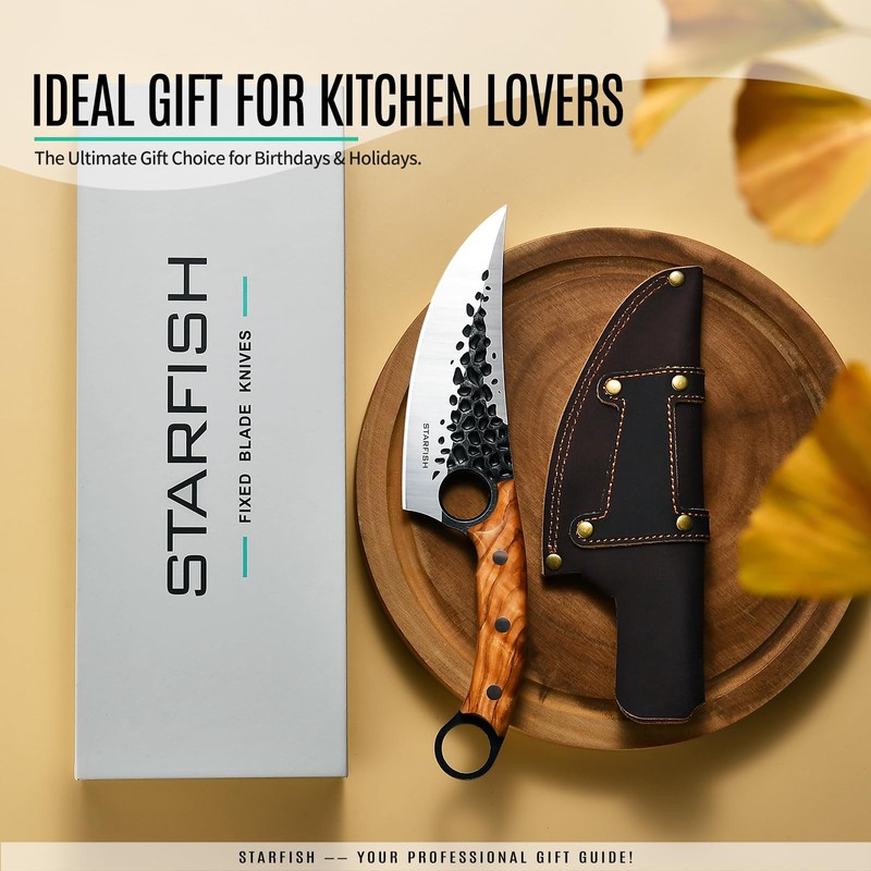 STARFISH 6 Inch Full Tang Forged Viking Chef Knife, 440A