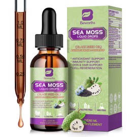 B BEWORTHS Sea Moss Liquid Drops - Irish Sea Moss & Black Seed Oil with Ashwagandha, Soursop Bitters, Elderberry, Burdock Root, Bladderwrack, Seamoss Supplement Support Antioxidant, Immune, Gut Health