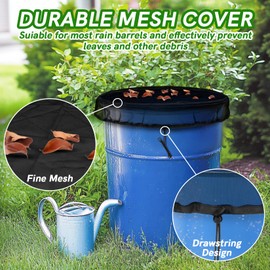Mesh Cover for Rain Barrel - 37.4 Inch Fine Mesh Water Barrel Screen with Drawstring, Reusable Water Collection Buckets Net for Preventing Fallen Leaves Debris Small Objects in Outdoor Garden