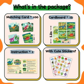 zheyistep 100 PCS Dinosaur Matching Game for Kids Toddlers Memory Game, Toddler Match Dinosaur Games Concentration Card Game for Boys Girls Preschool Learning Activities