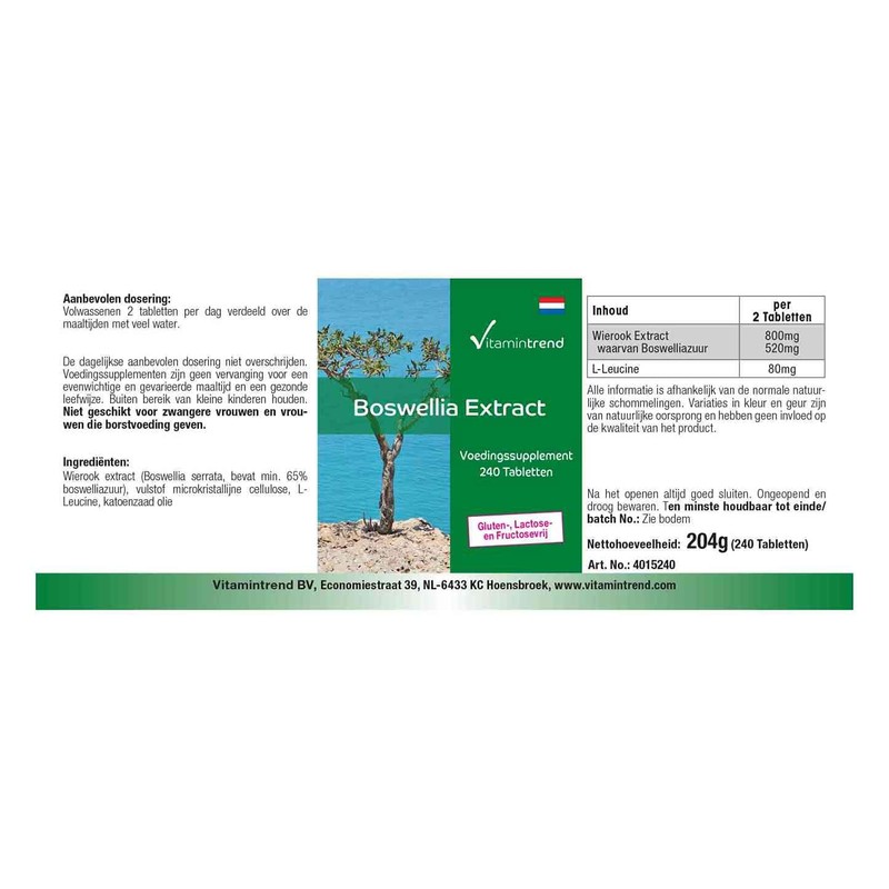 Boswellia Frankincense 400 mg Extract 240 Tablets Vegan 65% Boswellia