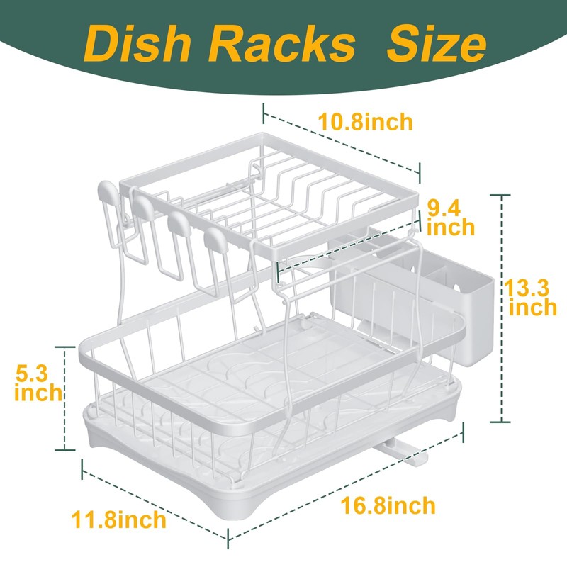 LIYI Dish Drying Rack,Large Dish Rack for Kitchen Counter,2-Tier Dish