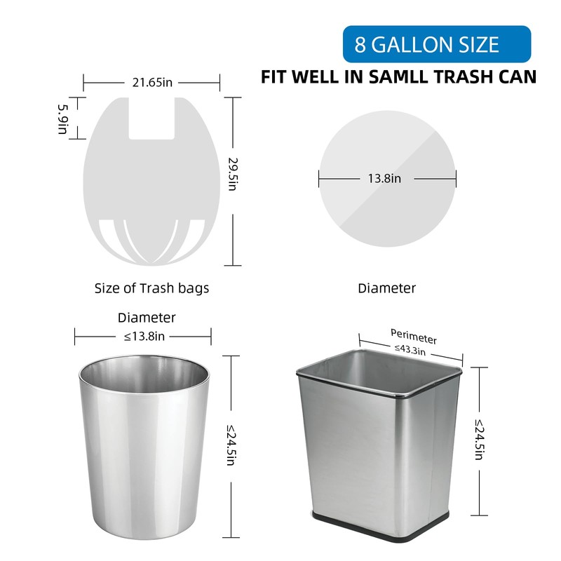 8 Gallon White-Trash-Bags Unscented Tall Kitchen - Large Plastic Garbage
