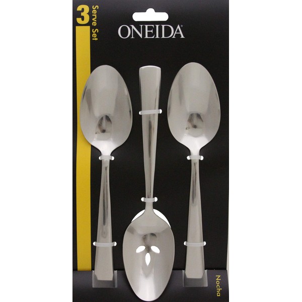 Oneida Nocha Everyday Flatware Serving Spoons, Set of 3 18/0 Stainless Steel, Silverware Set