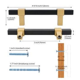 Haliwu 15 Pack Black and Gold Cabinet Handles, 3 inch Brass Dresser Drawer Pulls, Kitchen Hardware