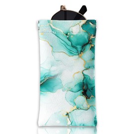 GLOBLELAND Green Marble Texture Soft Glasses Case Squeeze Top Eyeglass Case Travel PU Leather Sunglass Case Portable Sunglasses Pouch for Women Men
