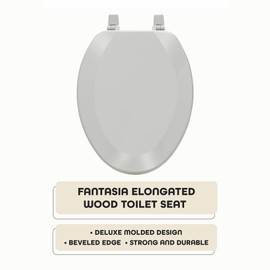 Elongated Wood Toilet Seat, Silver - 19 Inch - Fits All Elongated Size Fixtures - Easy to Install Fantasia by Achim Home Decor