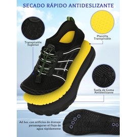 Zapatos de Agua para Mujer Y Hombre, Suaves Y Transpirables, Rápidas De Poner Y Quitar, Con Drenaje y Protección, Zapatillas De Secado Rápido Para Nadar, Surf, Playa Y Actividades Acuáticas