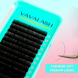 VAVALASH Cashmere Lashes 0.03/0.05/0.07 Premium Lashes Volume Eyelash Extensions 8-20MM Individual Silk Lashes, Soft Super Matte Black Professional Lash Extension Tray Supplies (0.03-C-13-20MM)