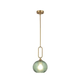 BAODEN Green Glass Pendant Light Modern Globe Pendant Lighting Nordic Ribbed Gold Ceiling Hanging Chandelier with Brushed Brass Adjustable Rods Dining Room Kitchen Island Light Fixture