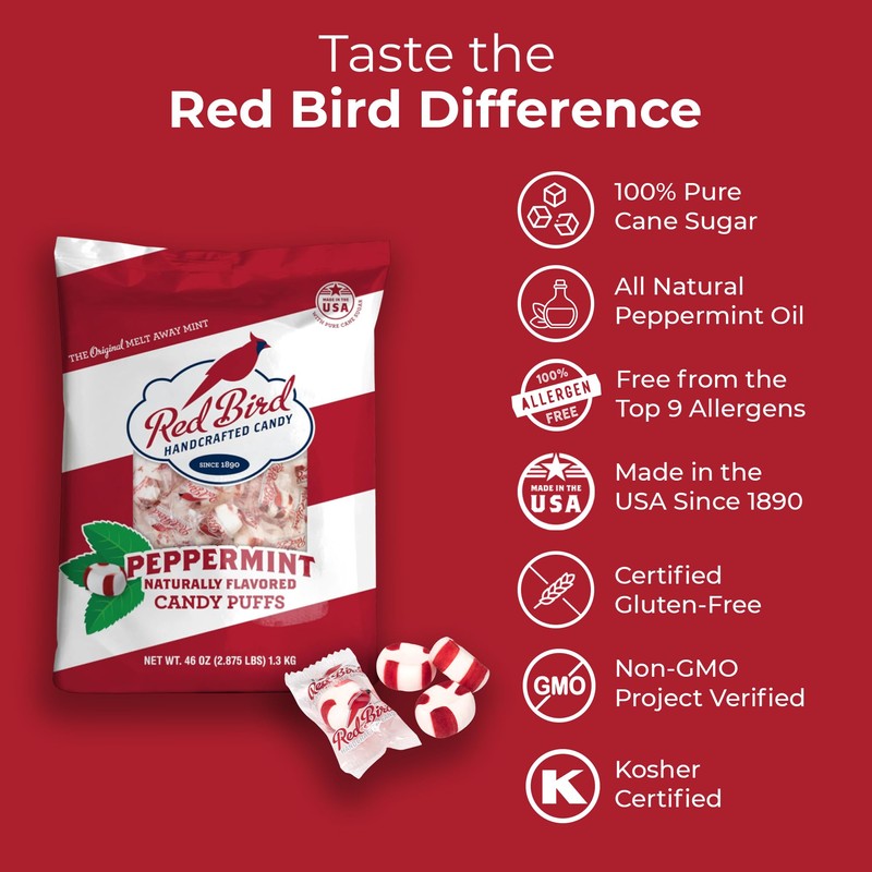 Red Bird Soft Peppermint Candy, Individually Wrapped, Gluten Free Breath