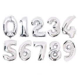 Shiseikokusai Number 0-9 Silver Foil Balloons, Birthday Party Balloons, Photo Shuzi-yinse-0-9, Set of 10