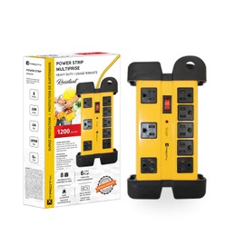 8-Outlet Heavy Duty Grounded Surge Protector Power Strip, 1200 Joules, 6 Foot Power Cord Extension, Wall Mountable, ETL Listed, Ideal for Construction or Workshops, Yellow